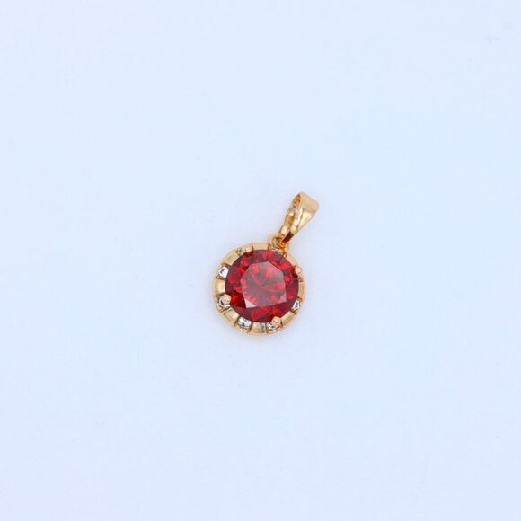 "Round Red Pendant with Crystal Halo in Gold Finish Setting, XPPT1651 - Picture 10 of 13